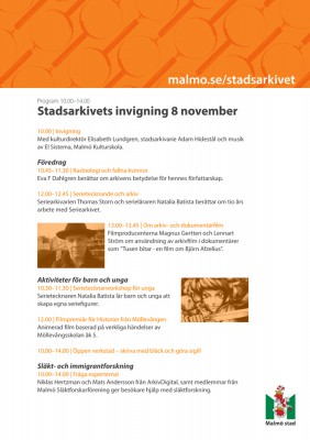 Program Stadsarkivets invigning 8 nov-1